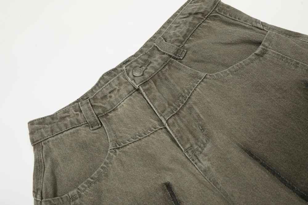 Vintage Pleated Spliced Distressed Wide Leg Jeans