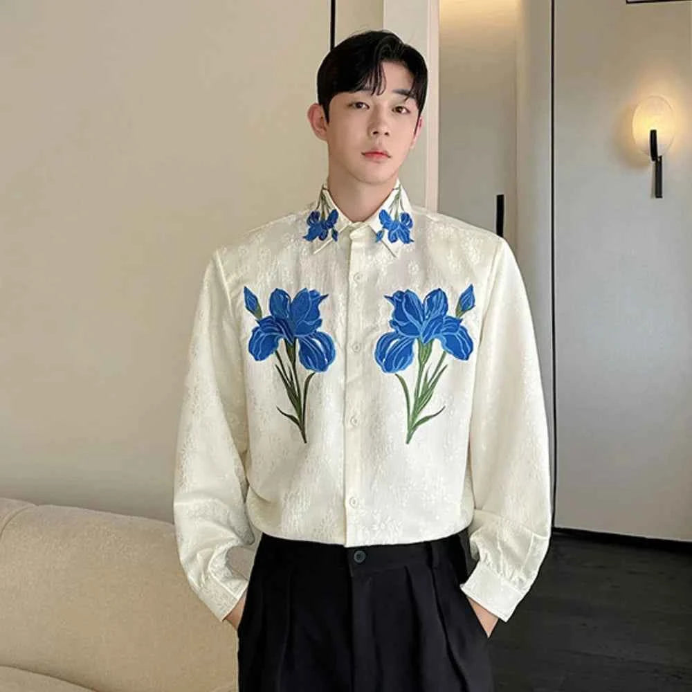 Vintage Embroidered Loose Flower Casual Hip Hop Shirt