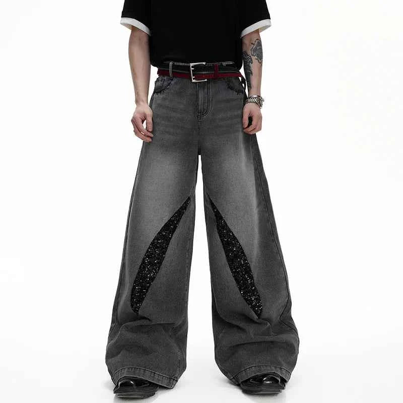 Luxury Sequin Patchwork Wide Leg Jeans