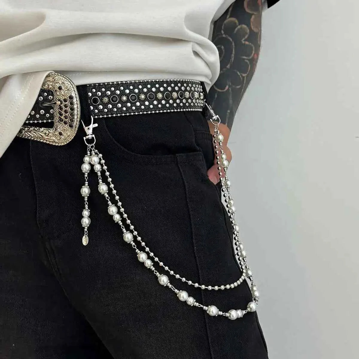 Unique Faddish Imitation Pearl Alloy Waist Chain