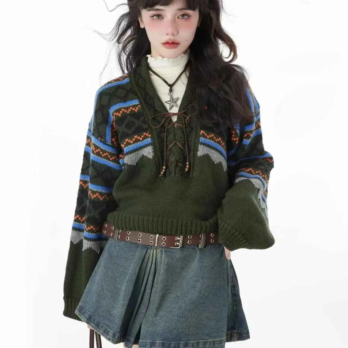 Contrast Color Patchwork Bandage Sweater