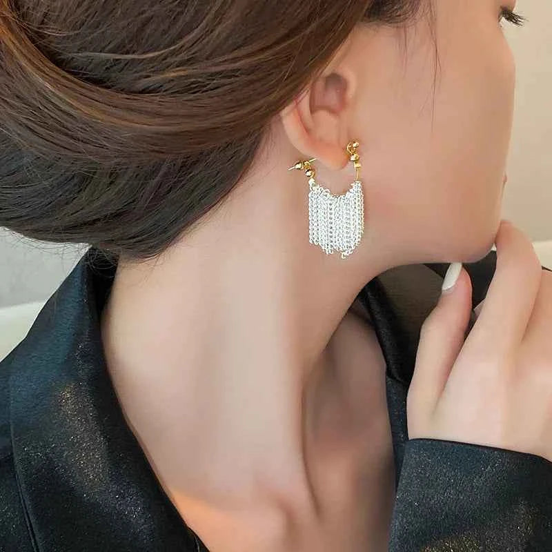 French Romantic Silver Tassel Metal Earring