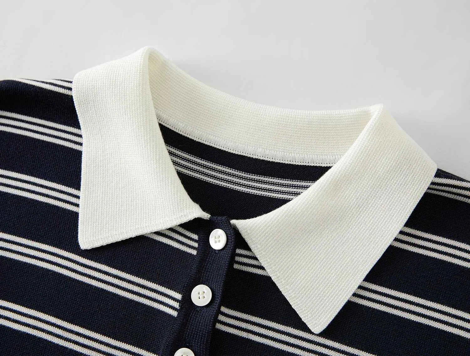 Women Casual Striped Knit Sleeveless Button Collar T-Shirt