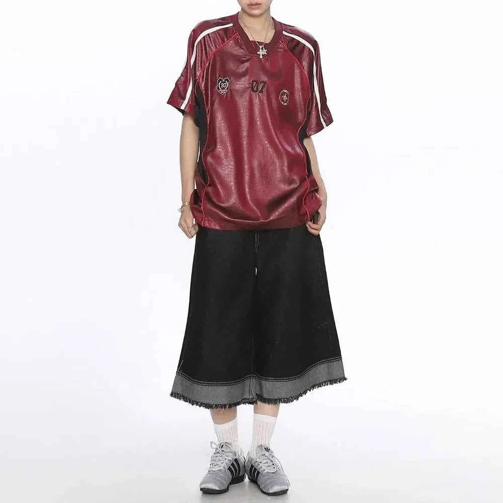 American Summer Short-Sleeved Leather T-Shirt