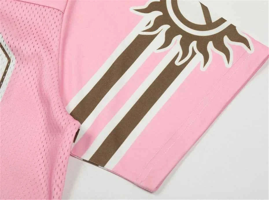 Pink Y2K Mesh Oversized Flame Sports T-Shirt