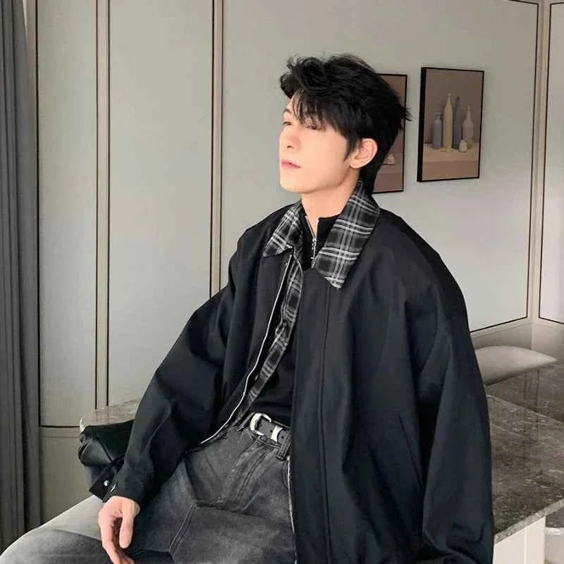 Streetwear Color Blocked Lapel Multiple Pockets Jacket