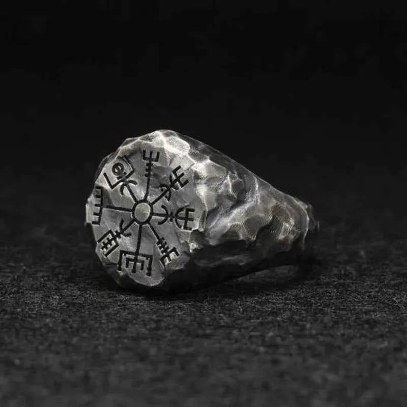 Handmade Antique Viking Vegvisir Rune Ring