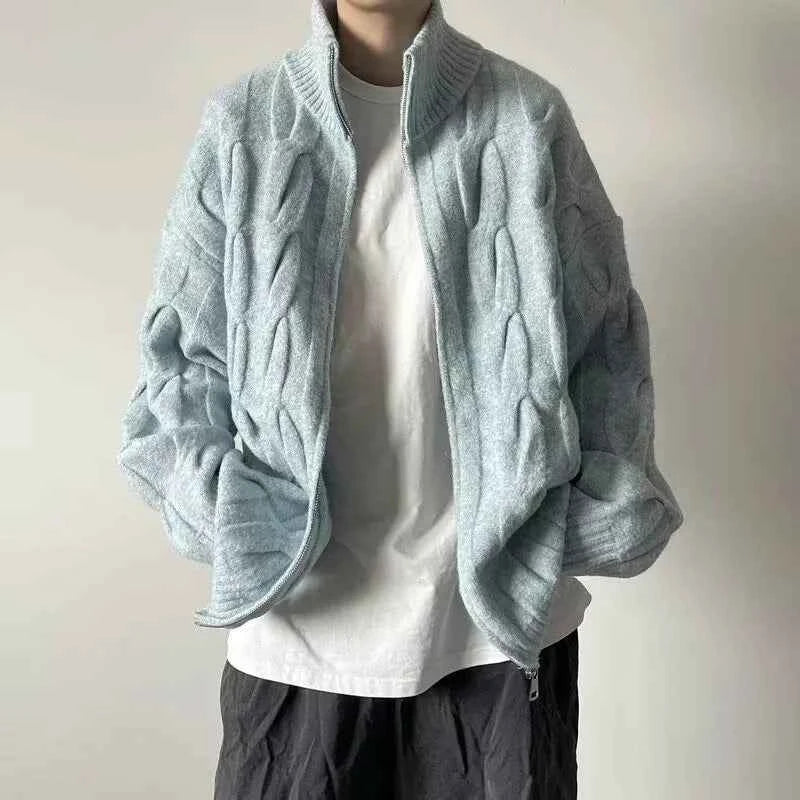 Autumn Retro Loose Stand Collar Knitted Cardigan