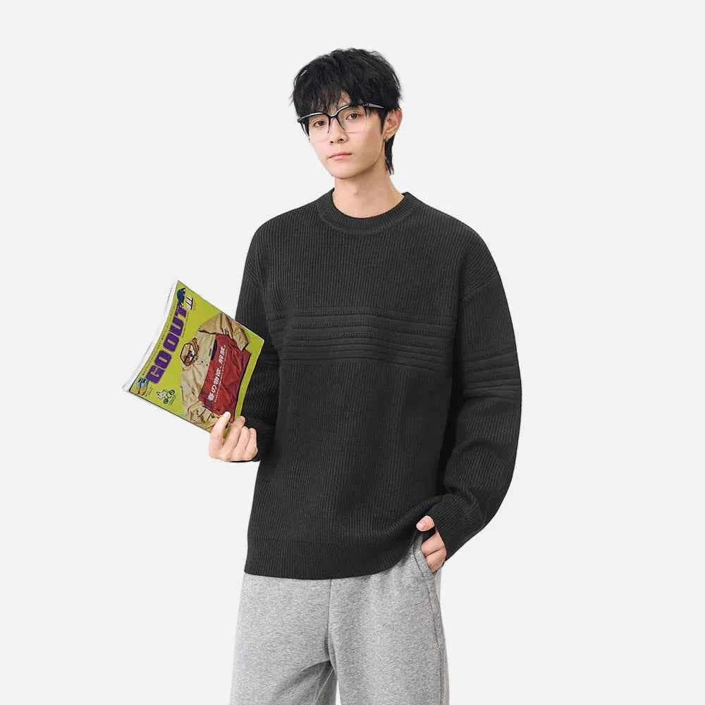 Cozy Textured Striped Crew Neck Sweater