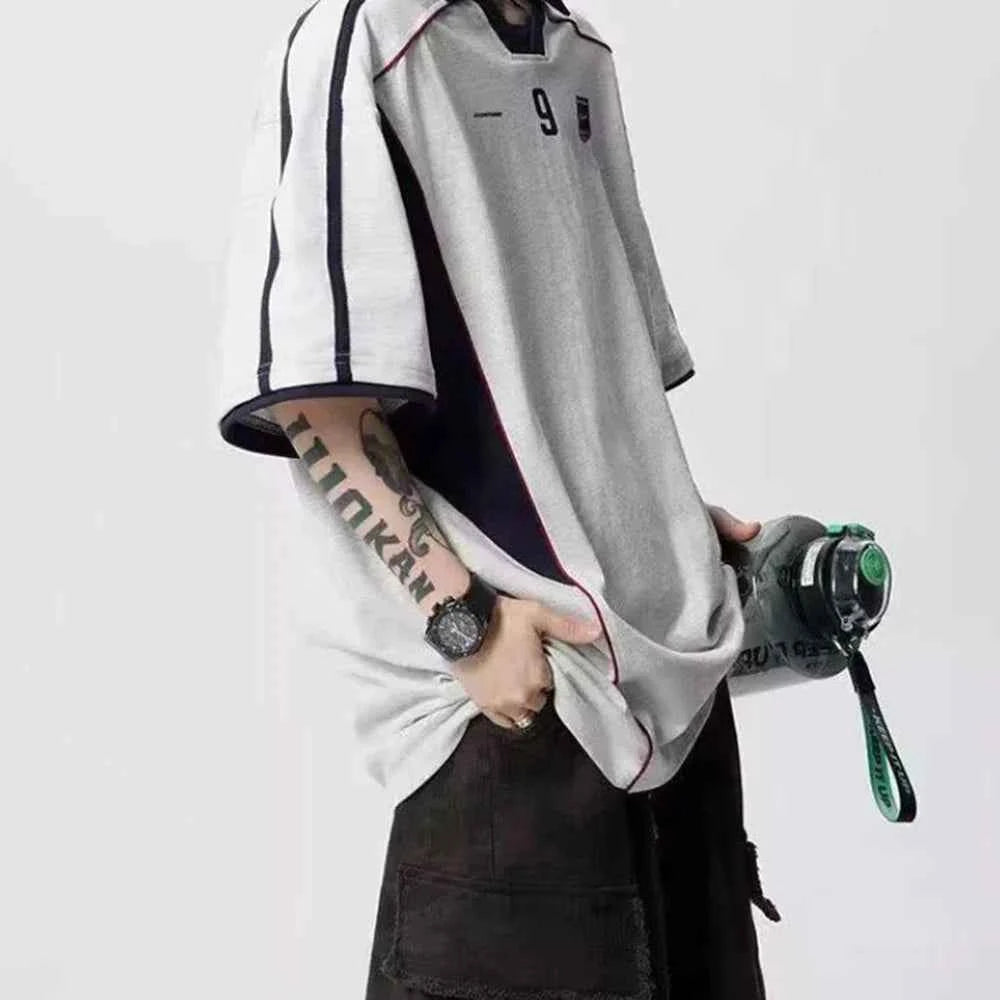Letter Print Patchwork Retro Trend Polo T-Shirt
