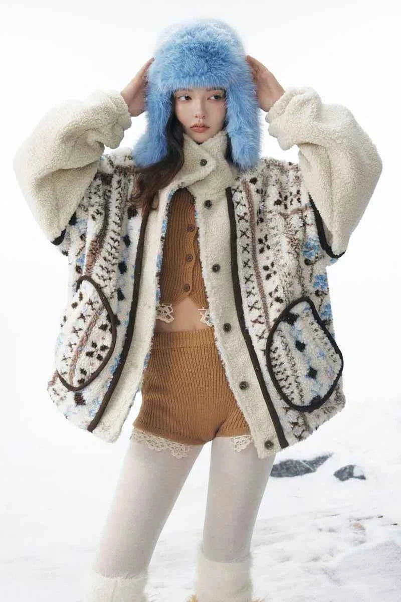 Cozy Oversized Plush Natonal Style Fur Jacket