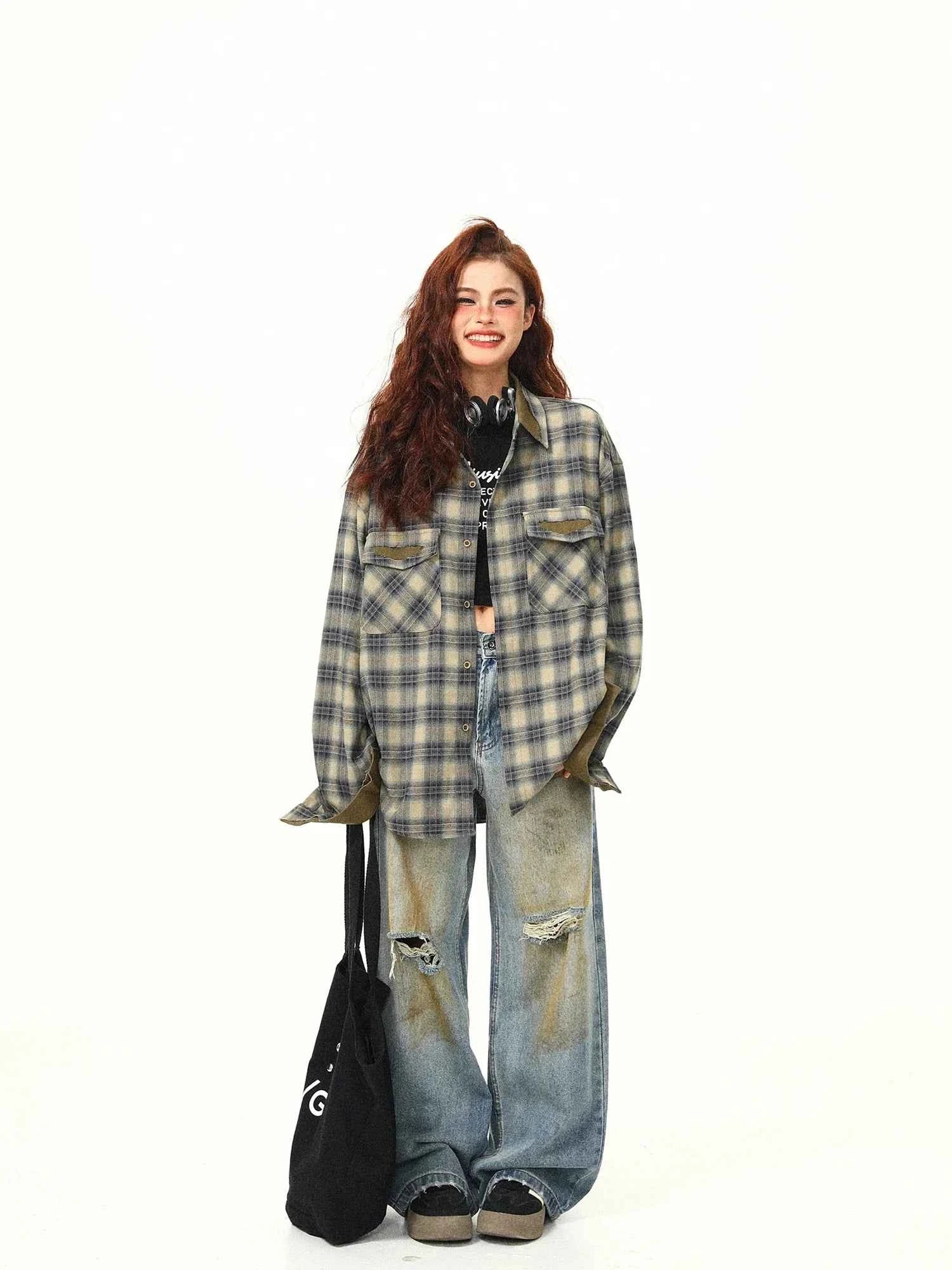 Contrasting Color Design Plaid Shirt