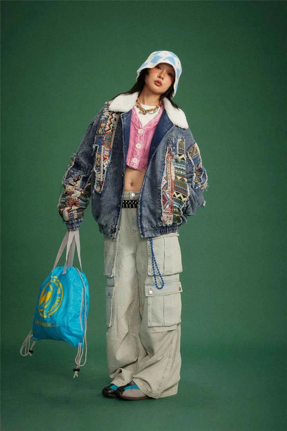 Y2K Thick Winter Patchwork Denim Jacket