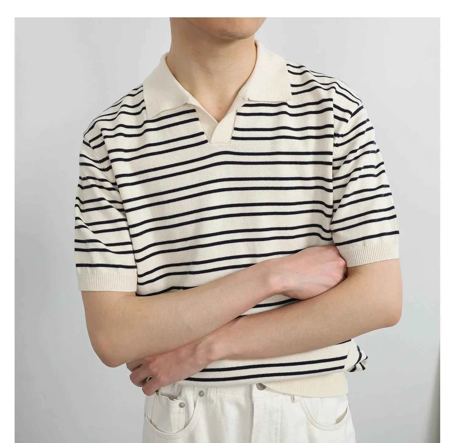 Men's Comfort Luxury Knitted Striped Polo T-Shirt