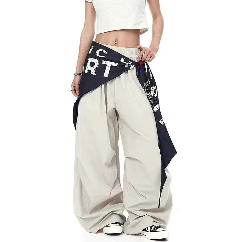 Cool High Waist Patchwork Wide Leg Pants