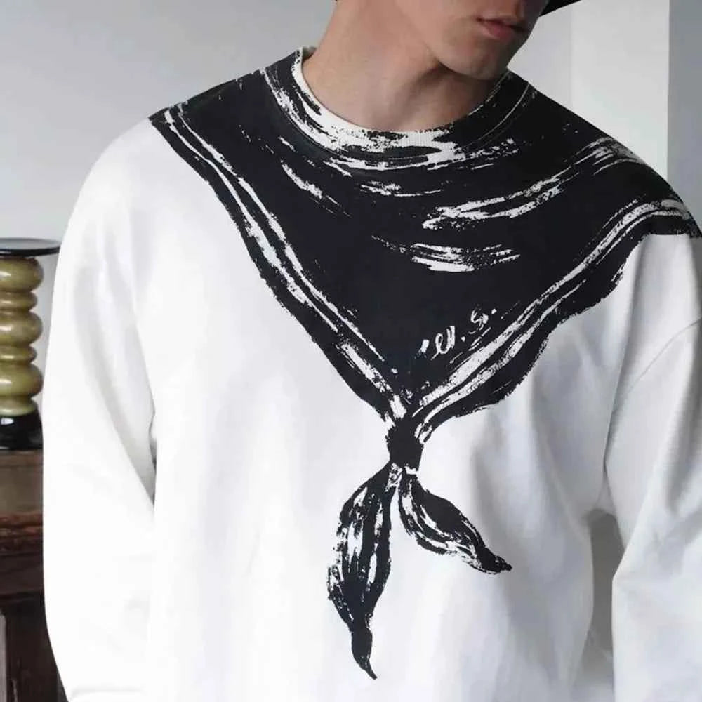 Contrast Black & White Fake Scarf T-Shirt