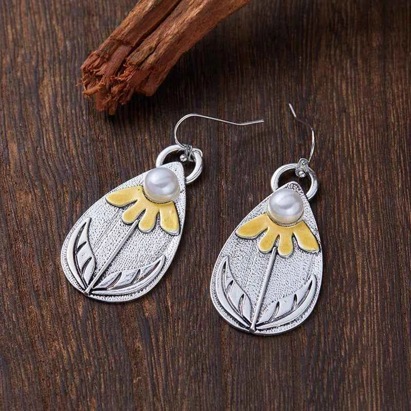 Vintage Boho Pearl Teardrop Earrings