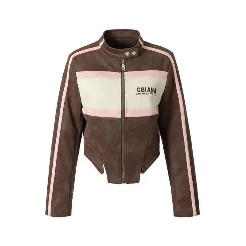 Japanese Style Retro Contrasting Color Casual Jacket