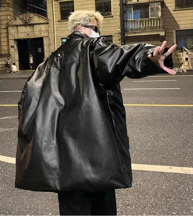 Thick Hip Hop Stand Collar Faux Leather Jacket