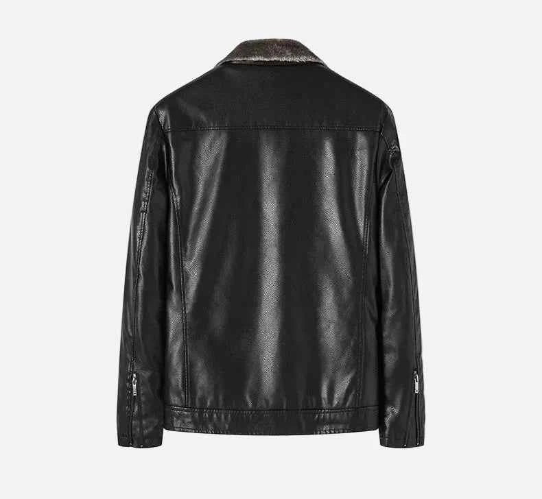 Thick Winter Fleece Lined Furr Collar Leather Jacket