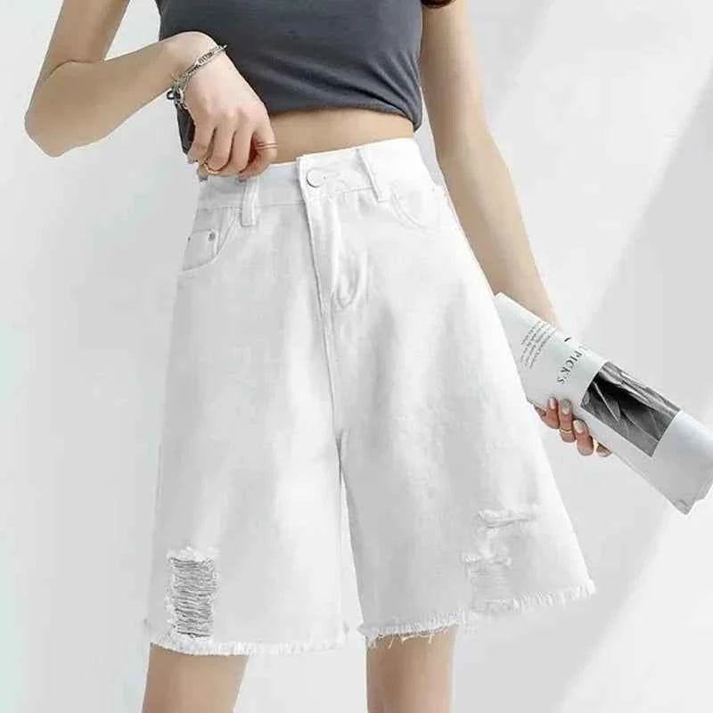 Korean White Stylish Tassels Denim Shorts