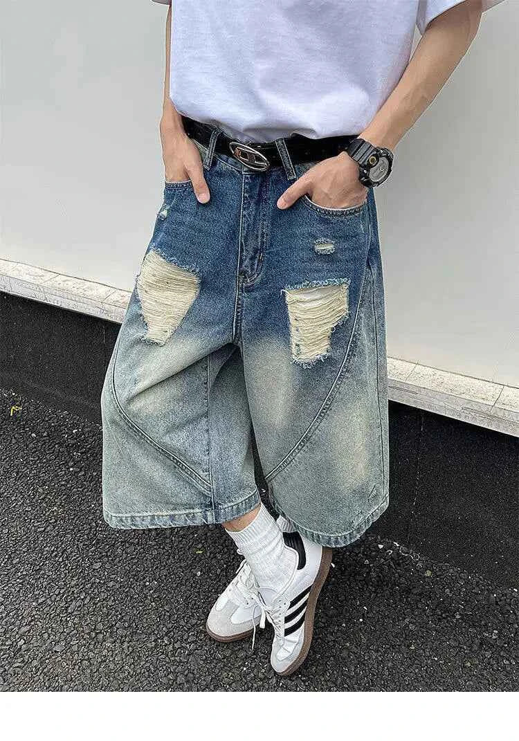 Original Gradient Cozy Vibes Washed Patched Jorts