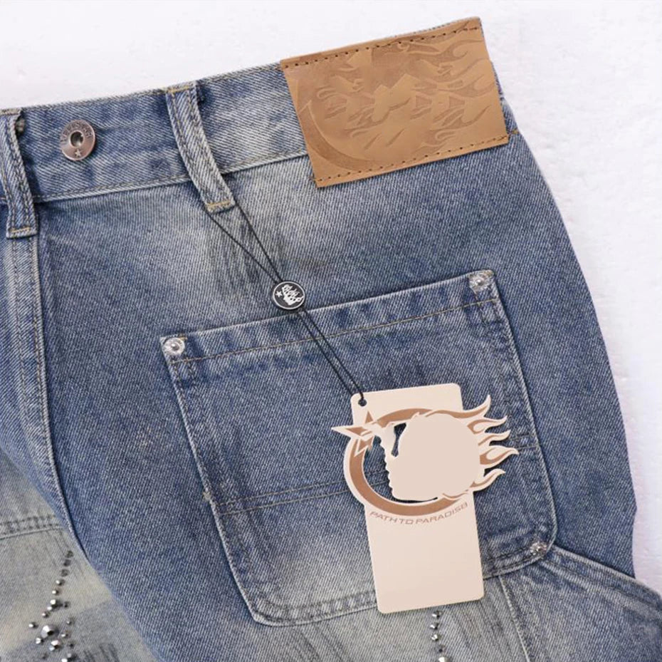 Fire Diamond Denim Rhinestone Shorts