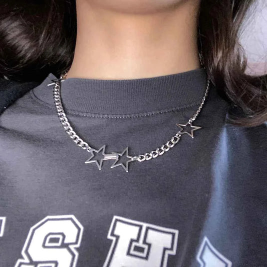 Gothic Celestial Star Hollow Choker Necklace
