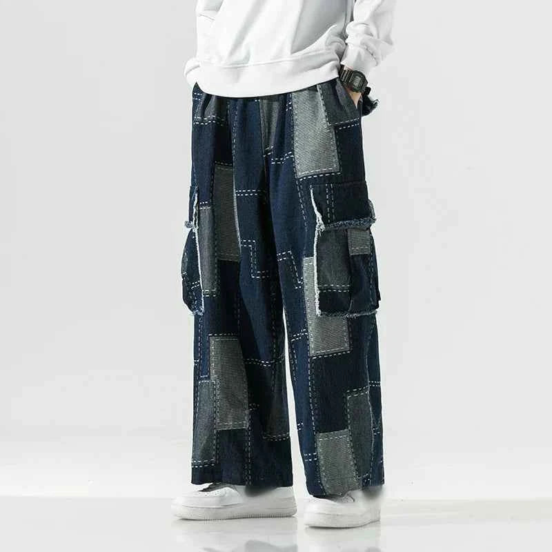 Streetwear Japanese Style Distressed Wide Leg Cargo Jeans
