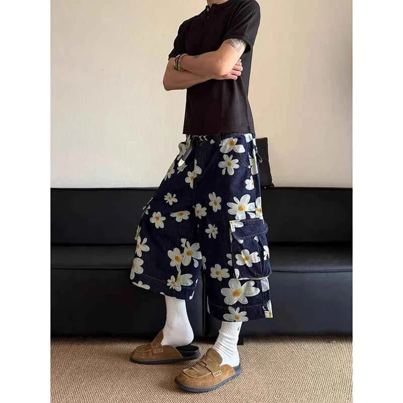 Vintage FlowerDaisy Print Loose Fit Jorts