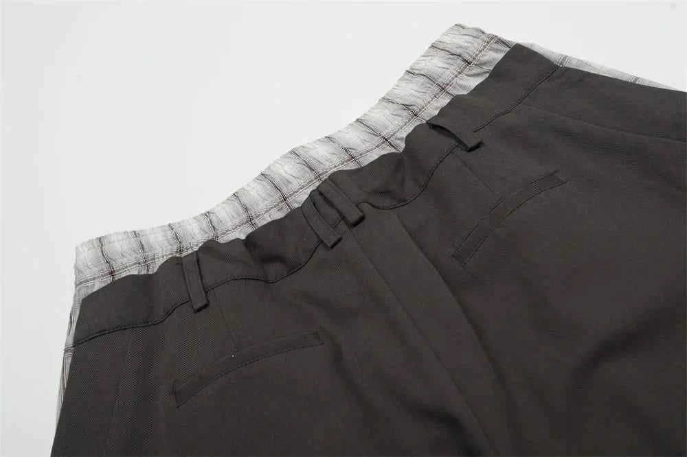 Plaid Patchwork Fake Two Pieces Elastic Waist Short