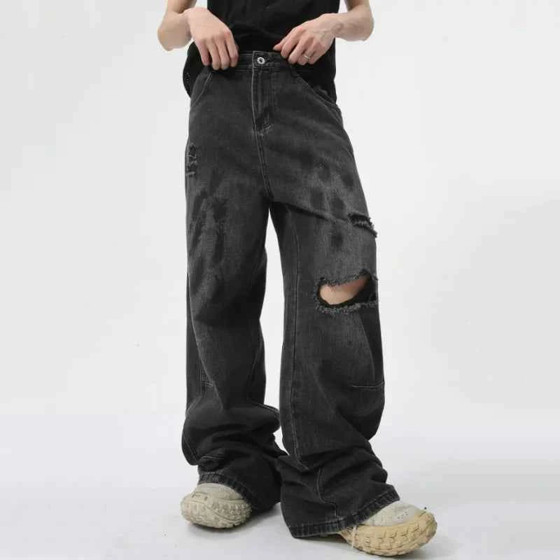 Vintage Distressed Ripped Straight Denim Jeans