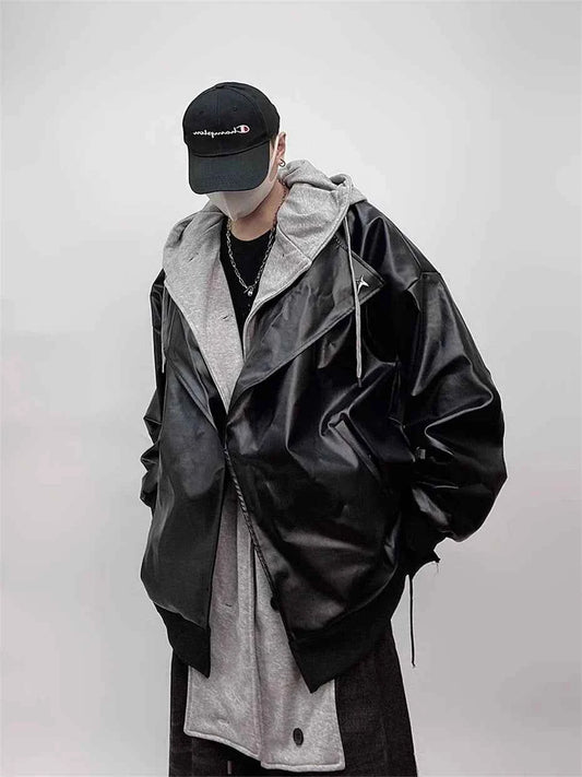 Oversized Vintage PU Leather Motorcycle Jacket