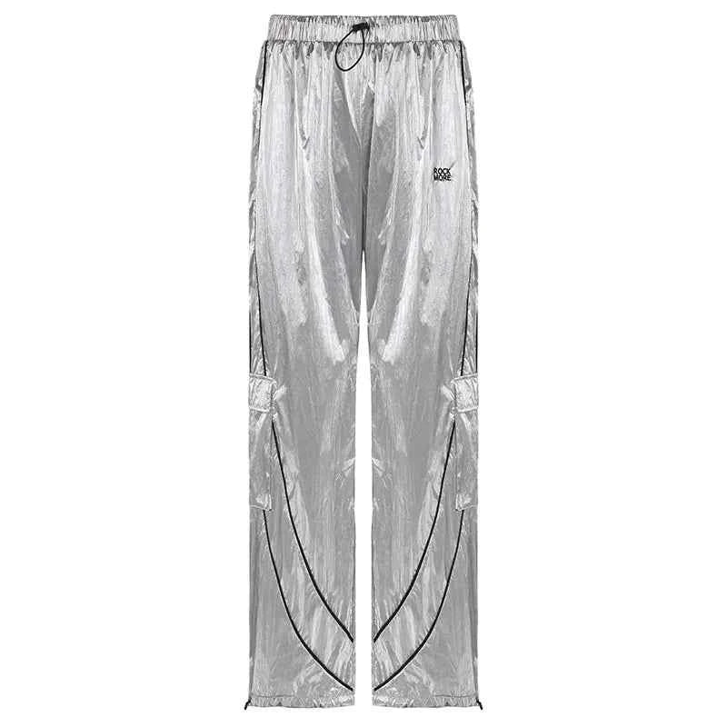 Vintage Silver Metallic Parachute Leather Pants