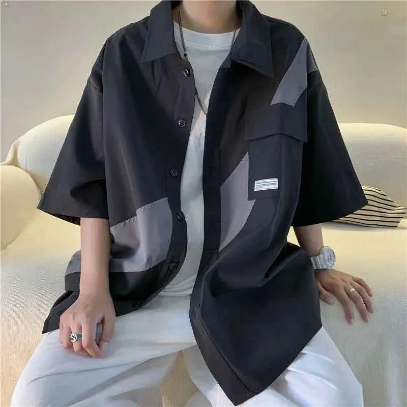 Versatile Japanese Casual Contrast Color Shirt