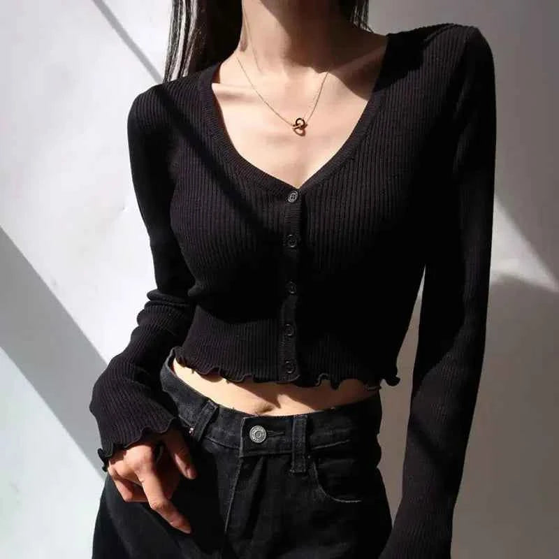 Women Chic Knitted V-Neck Crop Cardigan