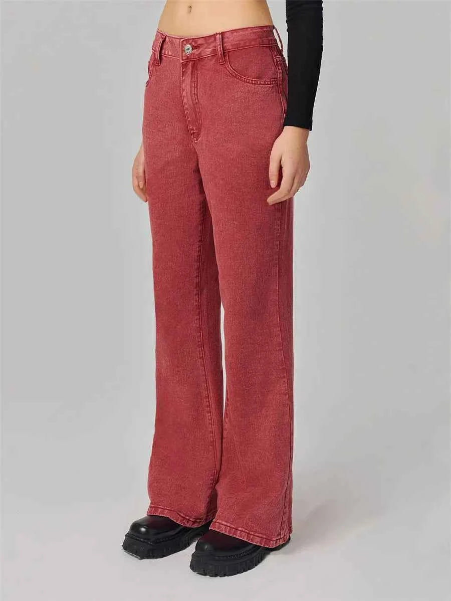 Red Streetwear Low Waist Jeans