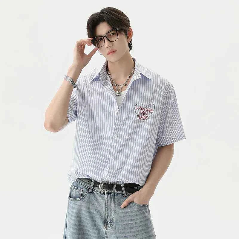 Vertical Stripe Letter Printing Long Sleeve Shirt