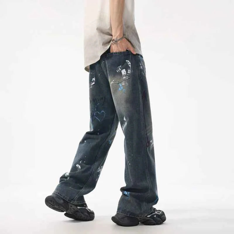 Denim Game Strong Retro Graffiti Loose Jeans