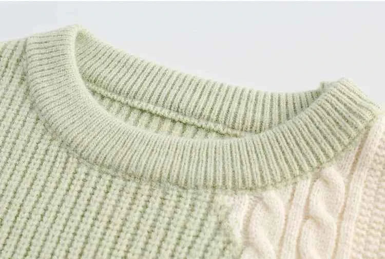 Contrasting Color Round Neck Casual Knitted Sweater