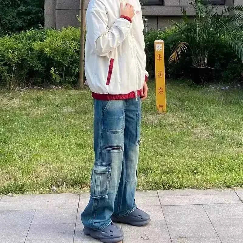 Streetwear High Waist Cargo Utility Jeans