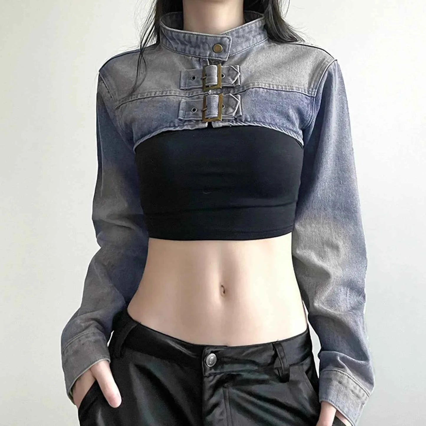 Oversized Vintage Washed Denim Cropped Jacket