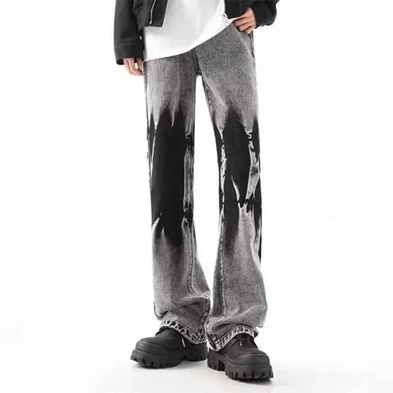 Streetwear Retro Vintage Tie Dye Patchwork Wide Jeans