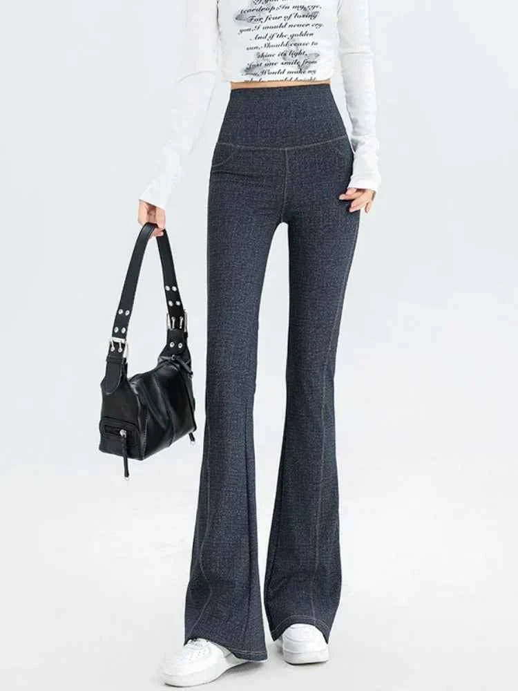 Women High Waist Flared Denim Leggings Jeans