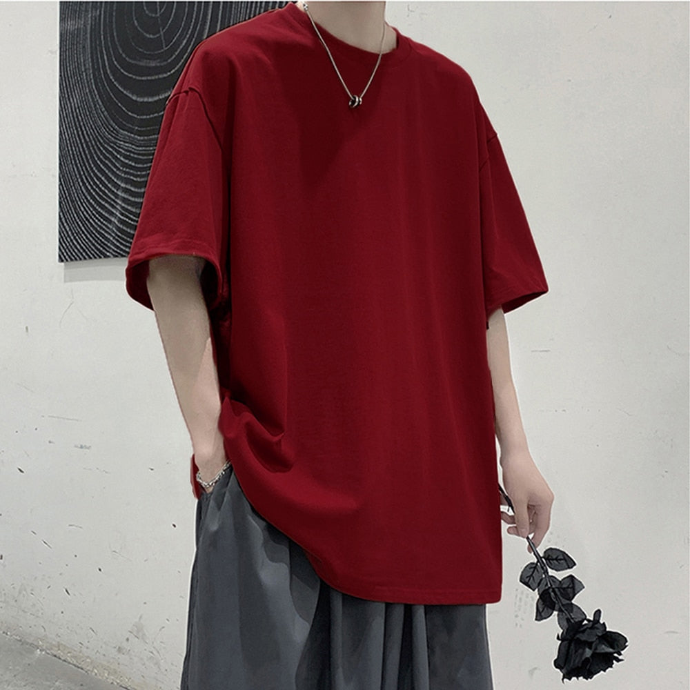 Loose Round Neck Plain T-Shirt