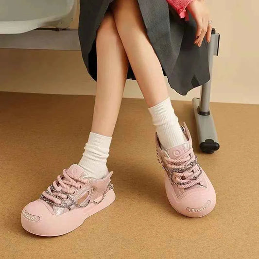 Women Pink Chain Smiling Canvas Sneaker