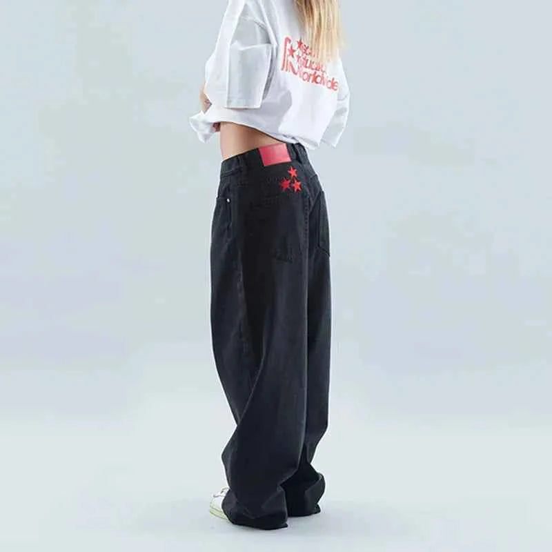 Vintage Streetwear Cool Star Hip Hop Black Straight Jeans