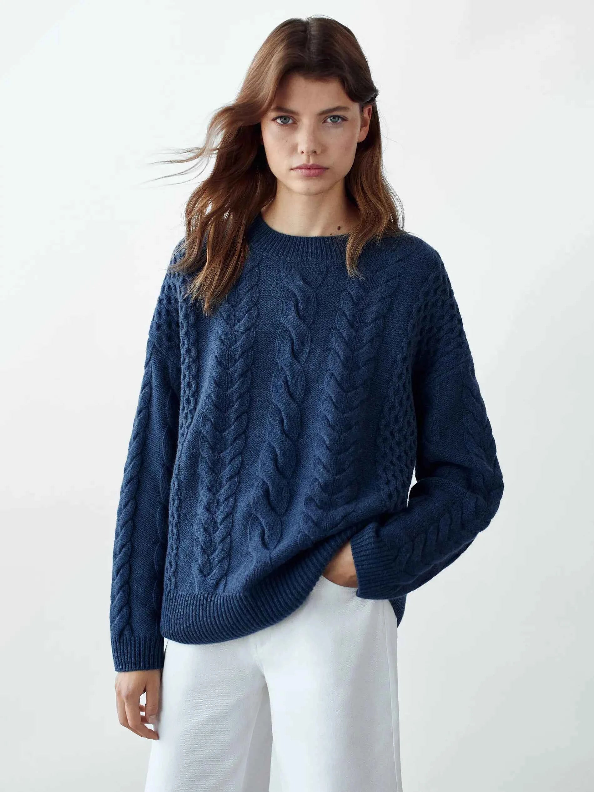 Women Classic Blue Ethereal Striped Sweater