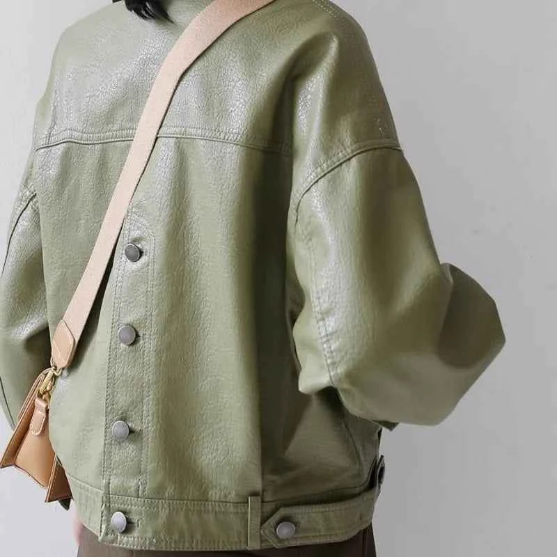 Women Avocado Green Leather Motorcycle Jacket