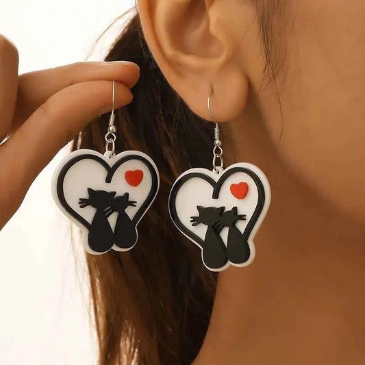 Creative Love Cat Acrylic Plate Earrings